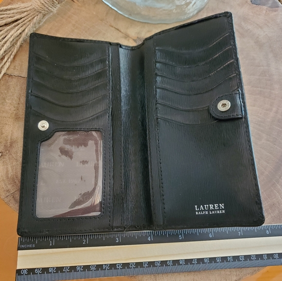 Lauren Ralph Lauren Crosshatch Leather Slim Snap Wallet Clutch Black - Picture 5 of 6